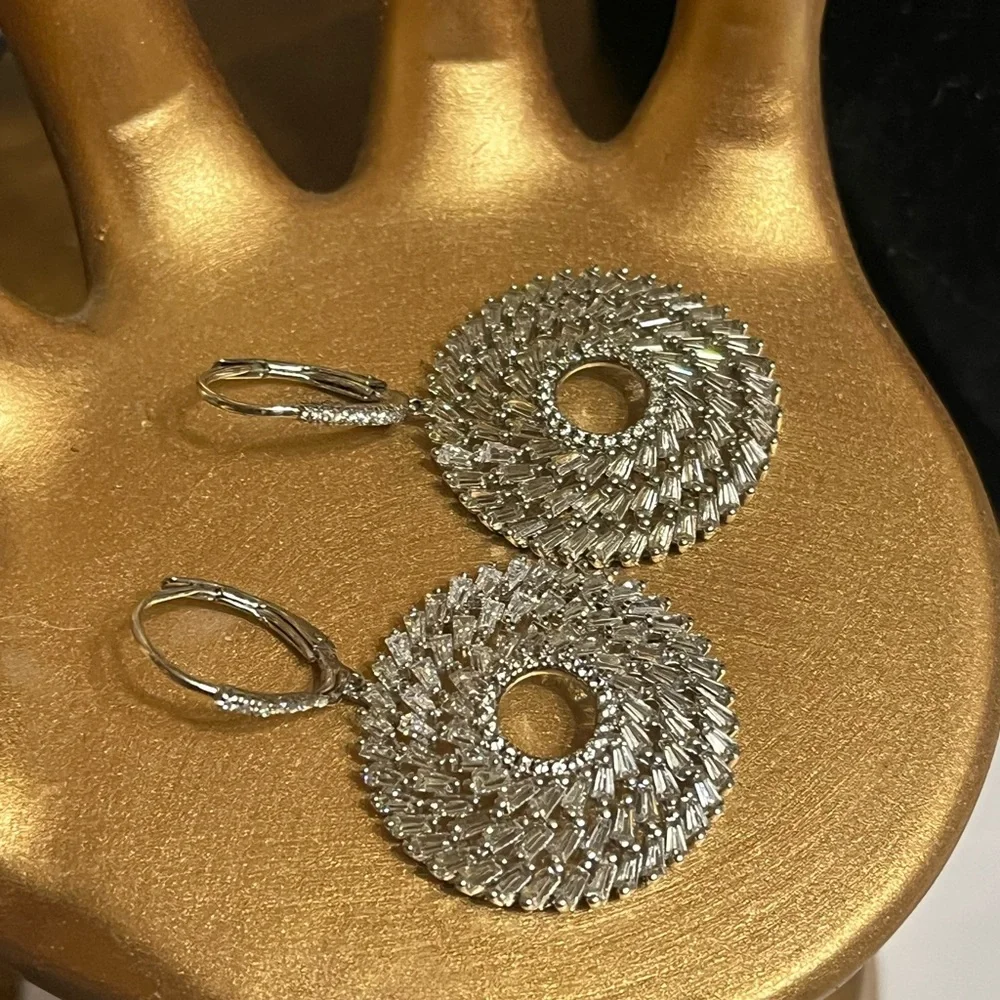 Sterling FZN Circle CZ Baguette Earrings